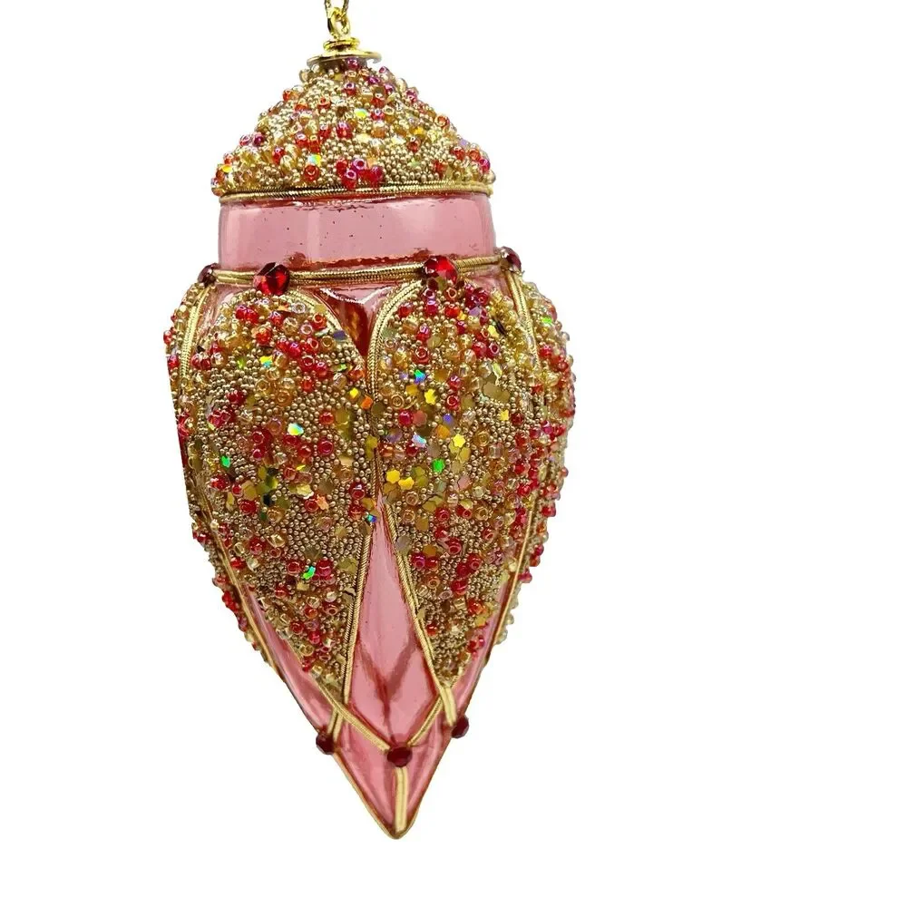 Vintage Christmas Lantern Beaded Plastic Tear Drop Christmas Tree Ornament 7.5
